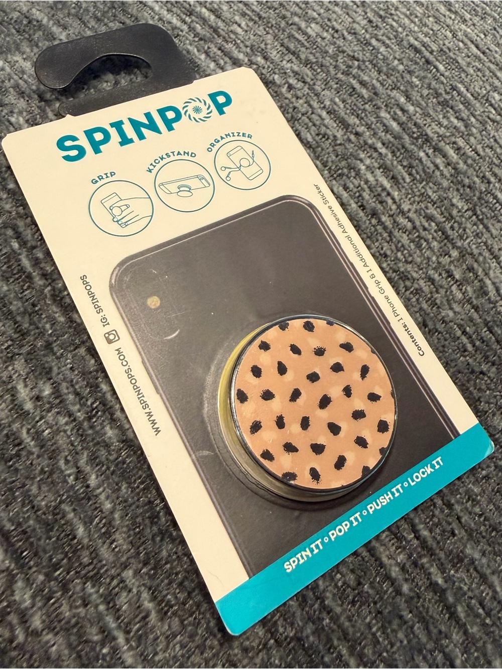 SpinPop Phone Grip & Stand – Tan Leopard Polka Dot Print